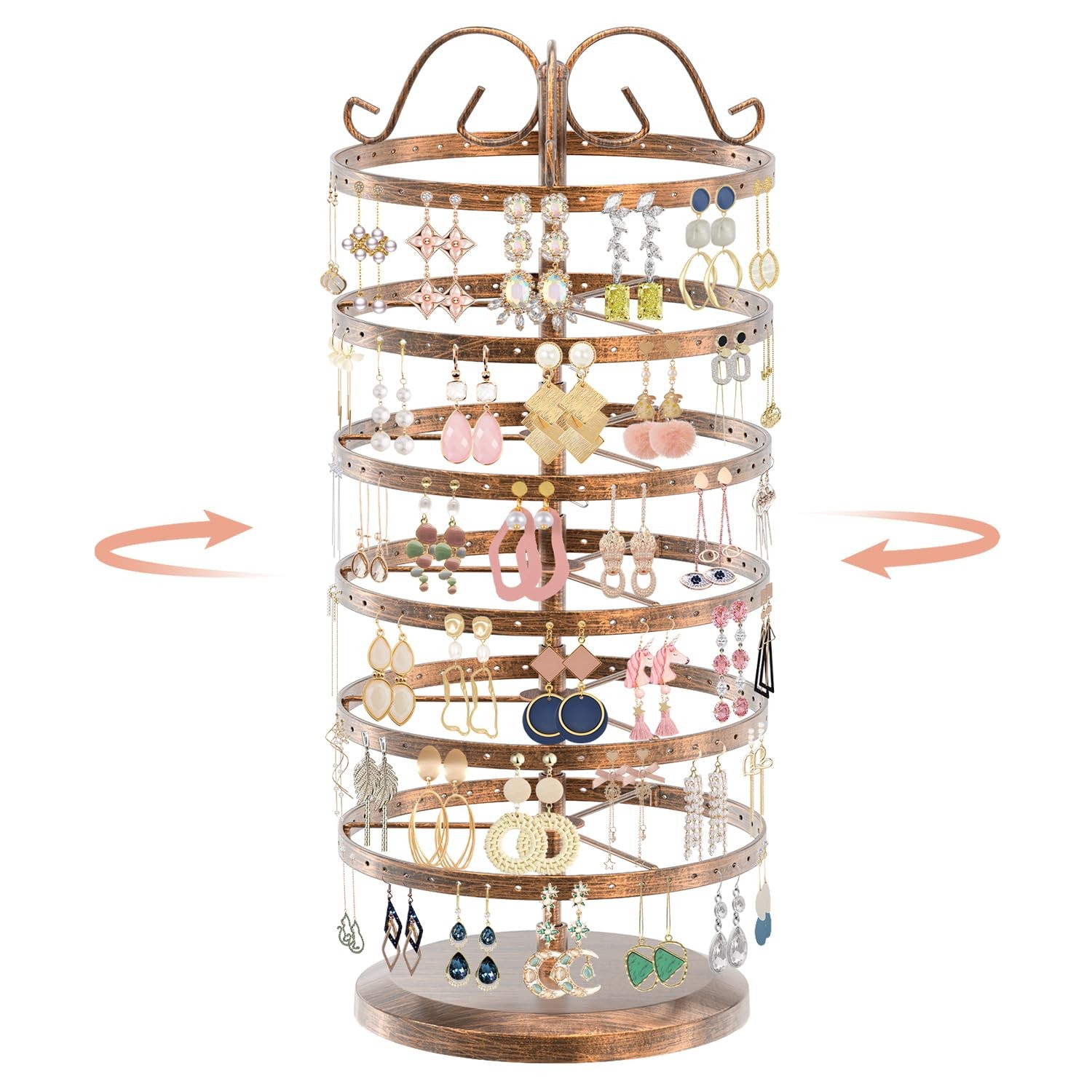 iDavosic.ly 6 Tier Metal Rotating Earring Holder Organizer, 6 Tier, Bronze