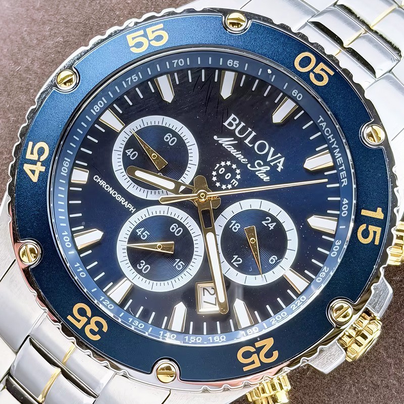Bulova Marine Star 98B400 Men’s Quartz Watch Blue Dial Stainless Steel 41.5MM