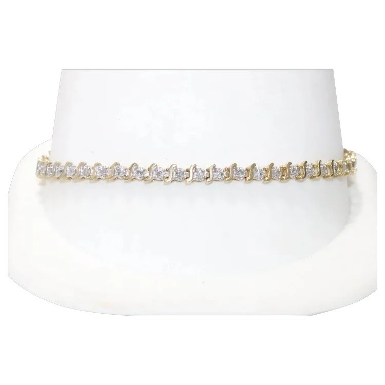 14KT Yellow Gold .96CT Diamond S Link Tennis Bracelet