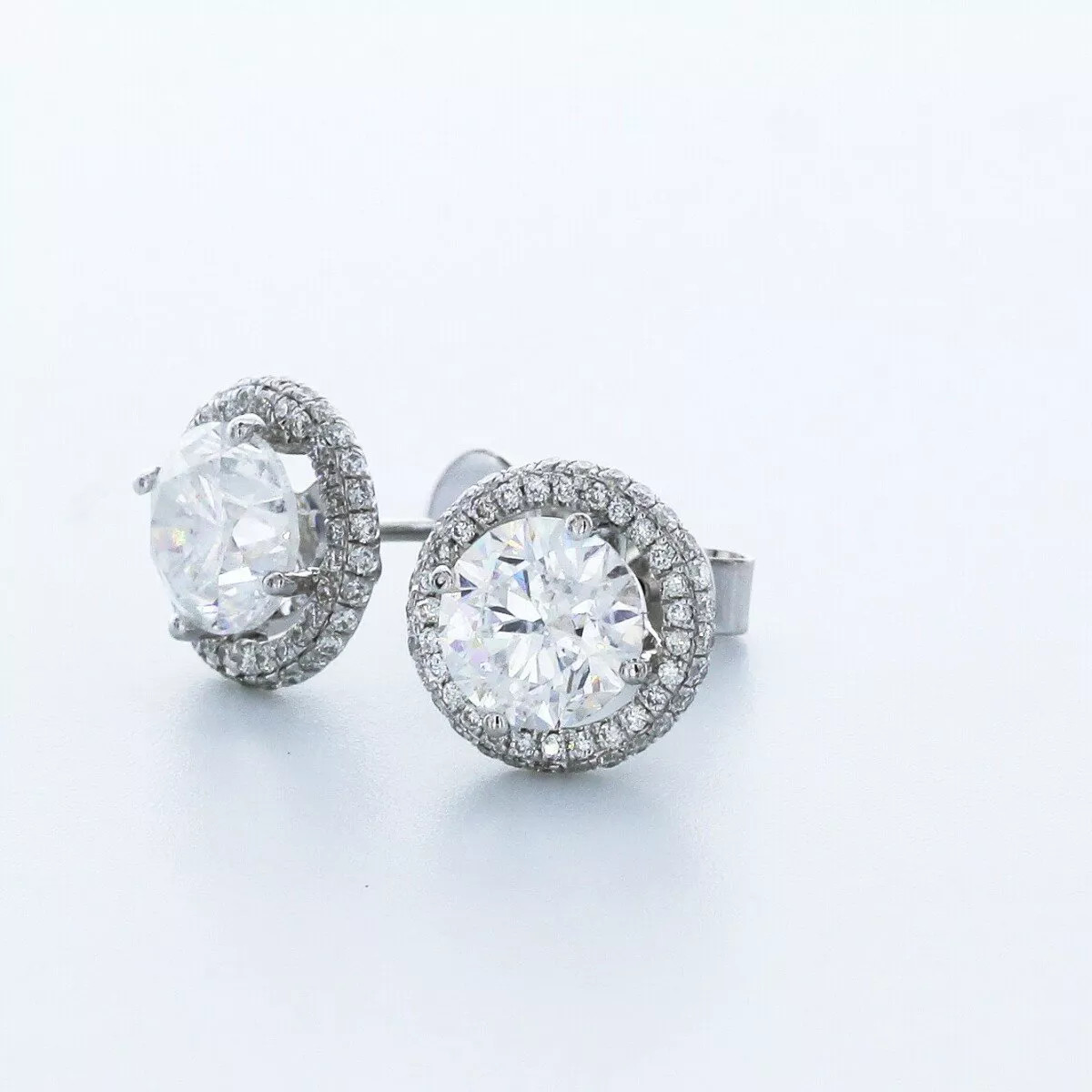 Stud Earrings Halo Solid 14K White Gold 2.60 Carat Round Natural Diamond H SI1