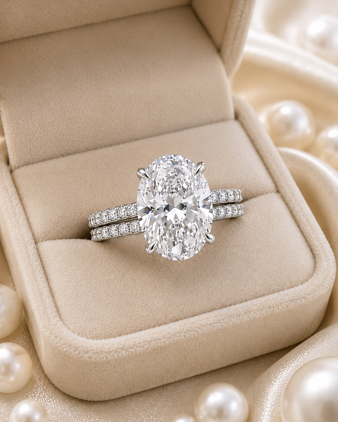 950 Platinum IGI Lab Grown Diamond Engagement Band Set Ring 5.50 Ct Oval Cut