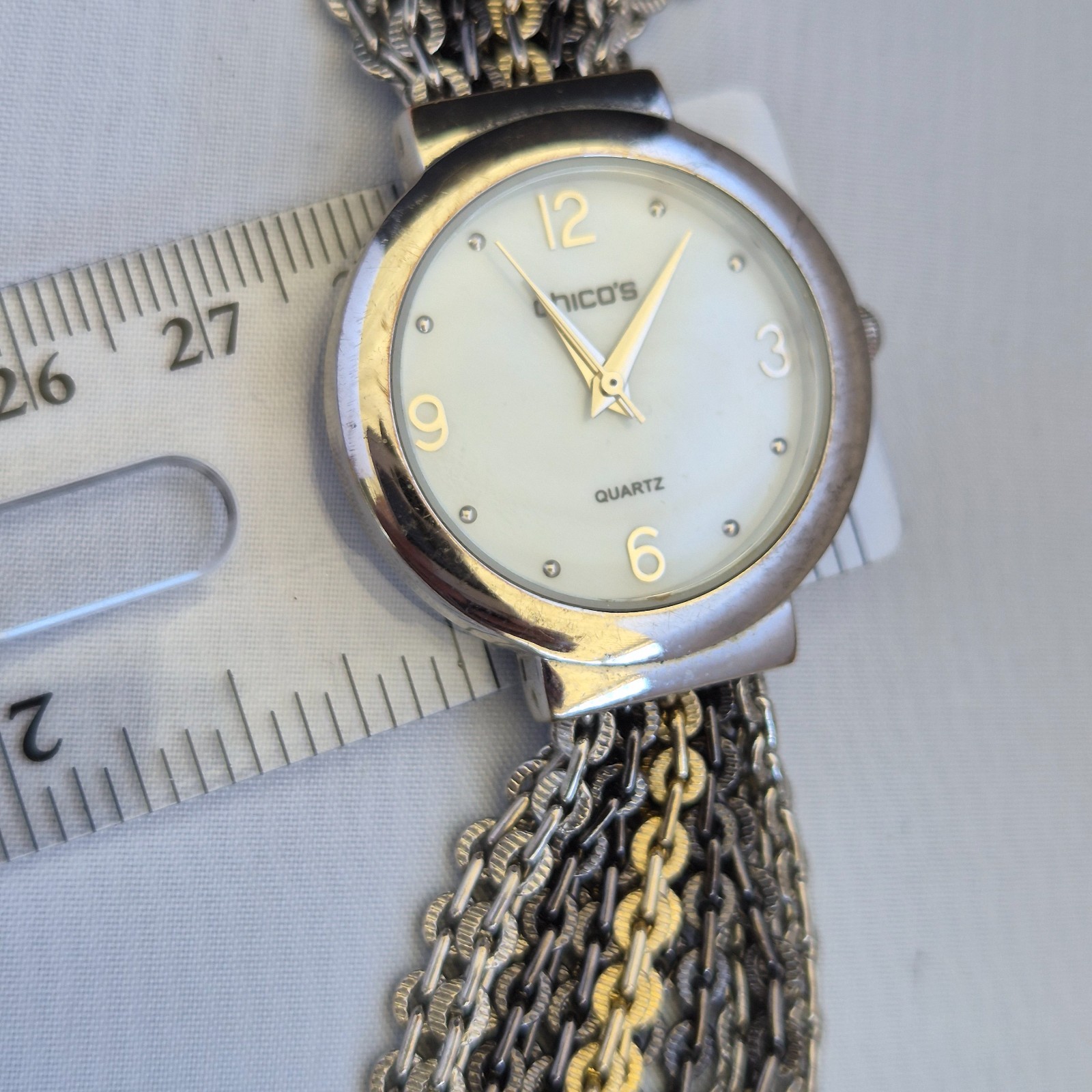 CHICO’S Two-Tone Quartz Analog Women’s Watch Sz. 7″ New Battery