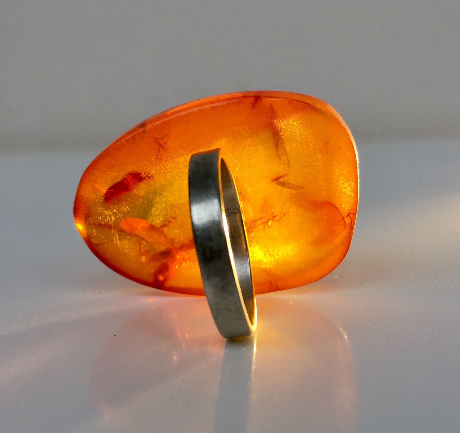 Ring made of Natural Amber Cupronickel USSR period Size 8 18.25 mm 8.86 gr