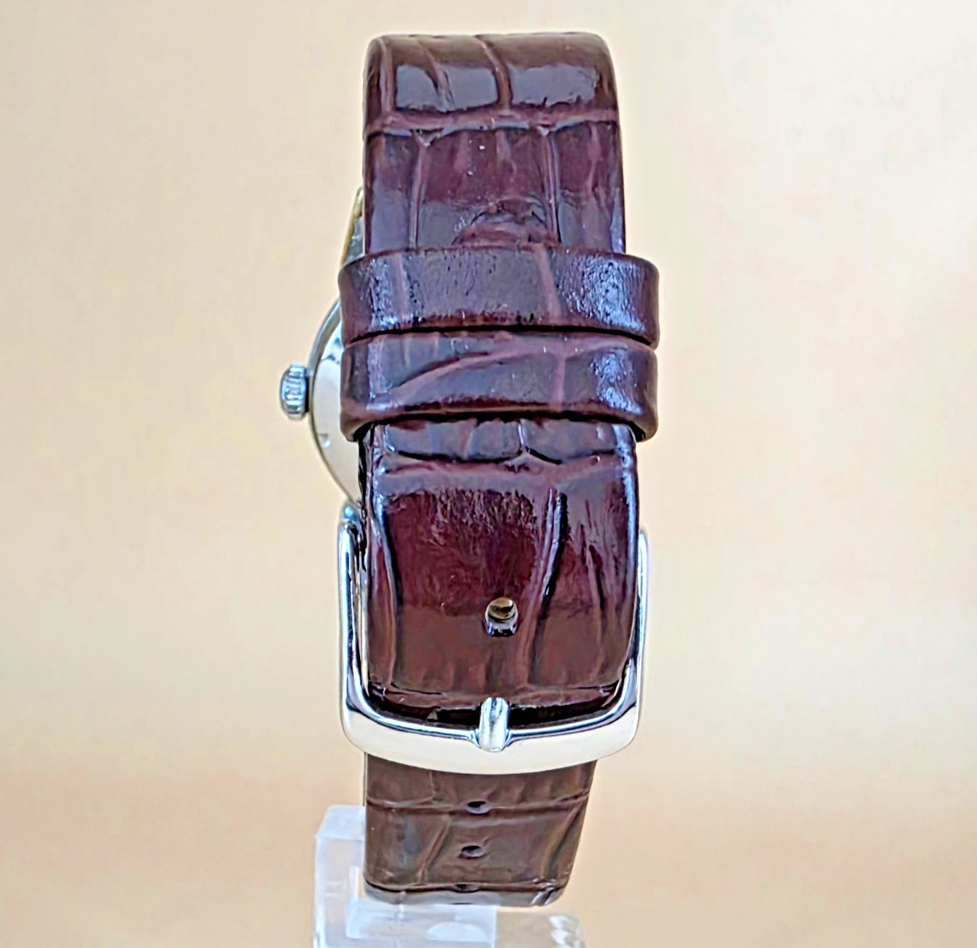 LOUVIC Rare Vintage 31mm 1950s Mechanical Swiss 7 Jewel S/S Red Second Hand Mens