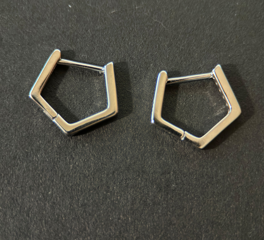 925 Silver Geometric Earrings with Crystals Modern, Elegant Pentagon Design