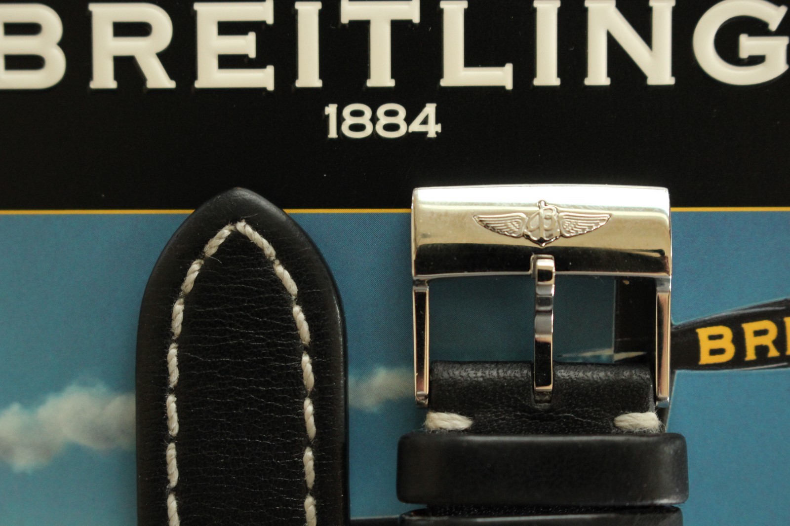 BREITLING 441X 24-20 BLACK SMOOTH CALF TONGUE BUCKLE WATCH BAND WATCHBAND STRAP