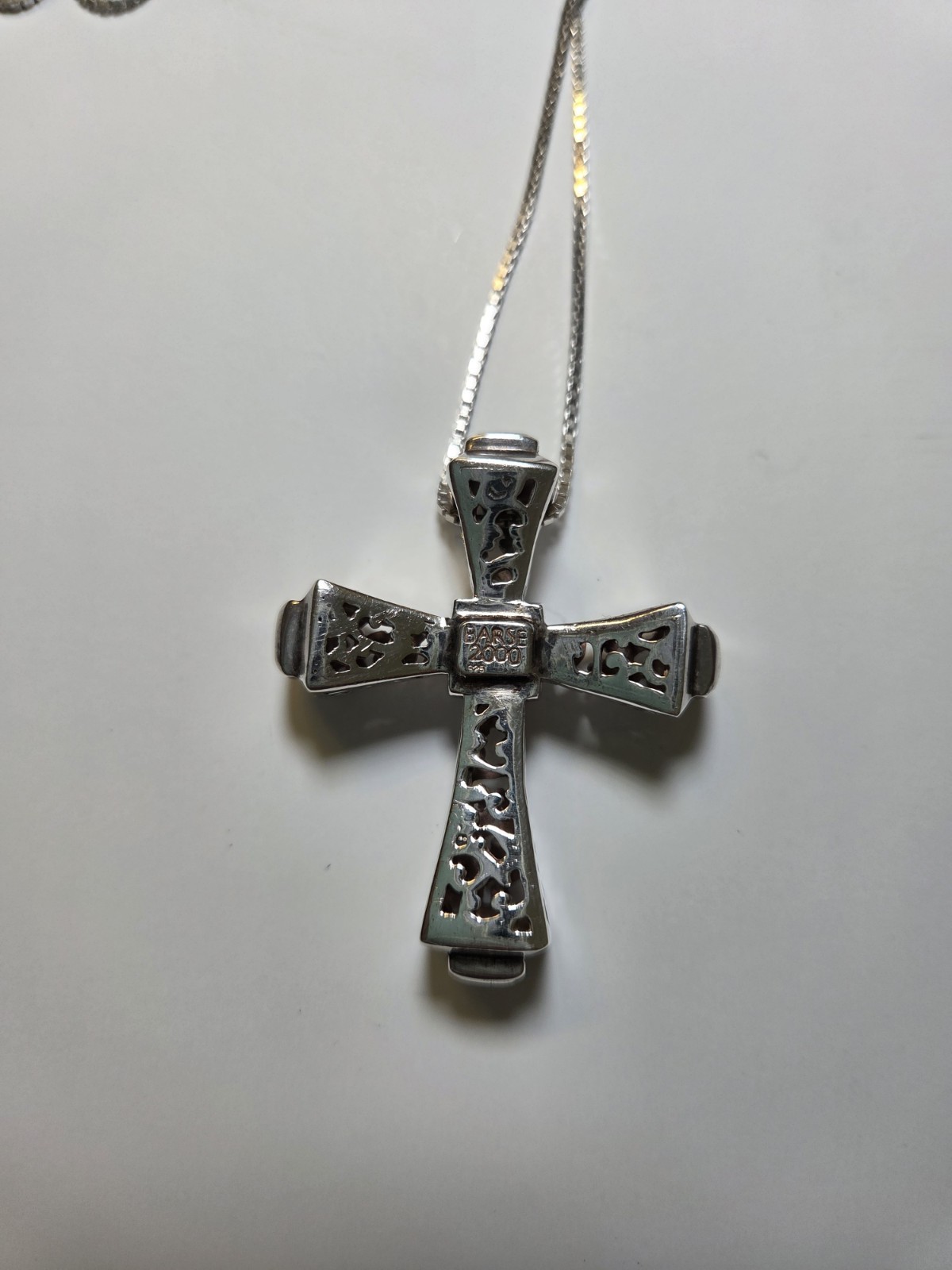 Vintage Barse 2000 Sterling Silver Cross Swiss Blue Topaz Italy Chain 29″, 925