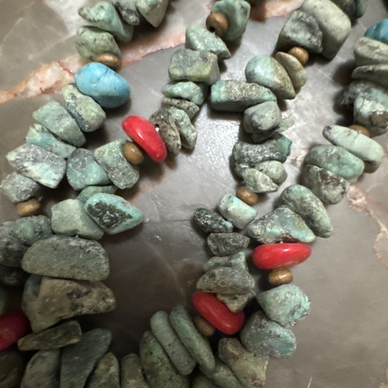 Rustic Turquoise Red Cora Double Stranded Necklace