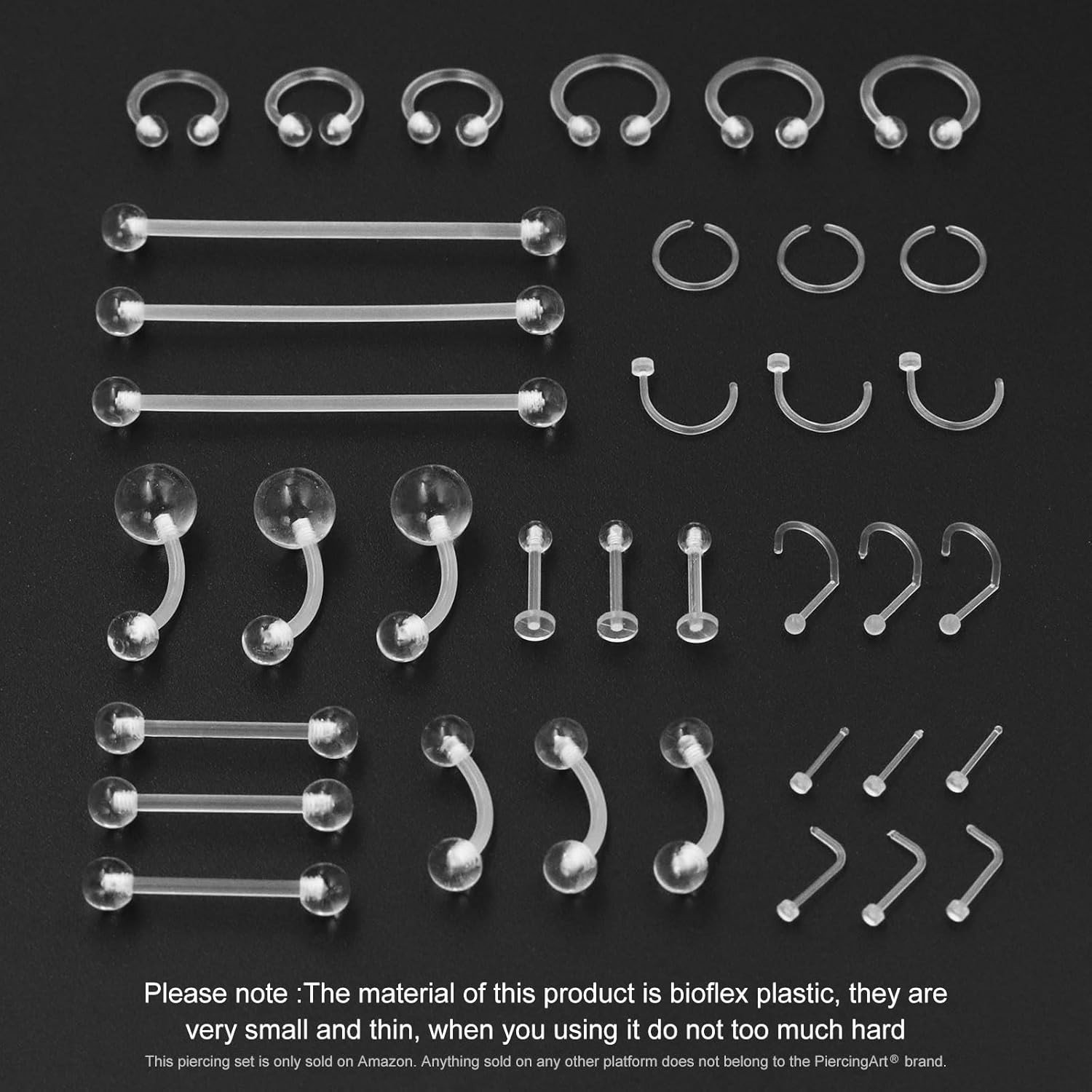 36Pcs Clear Piercing Retainers Bioflex Plastic Jewelry for Nipple Tongue Nose Se