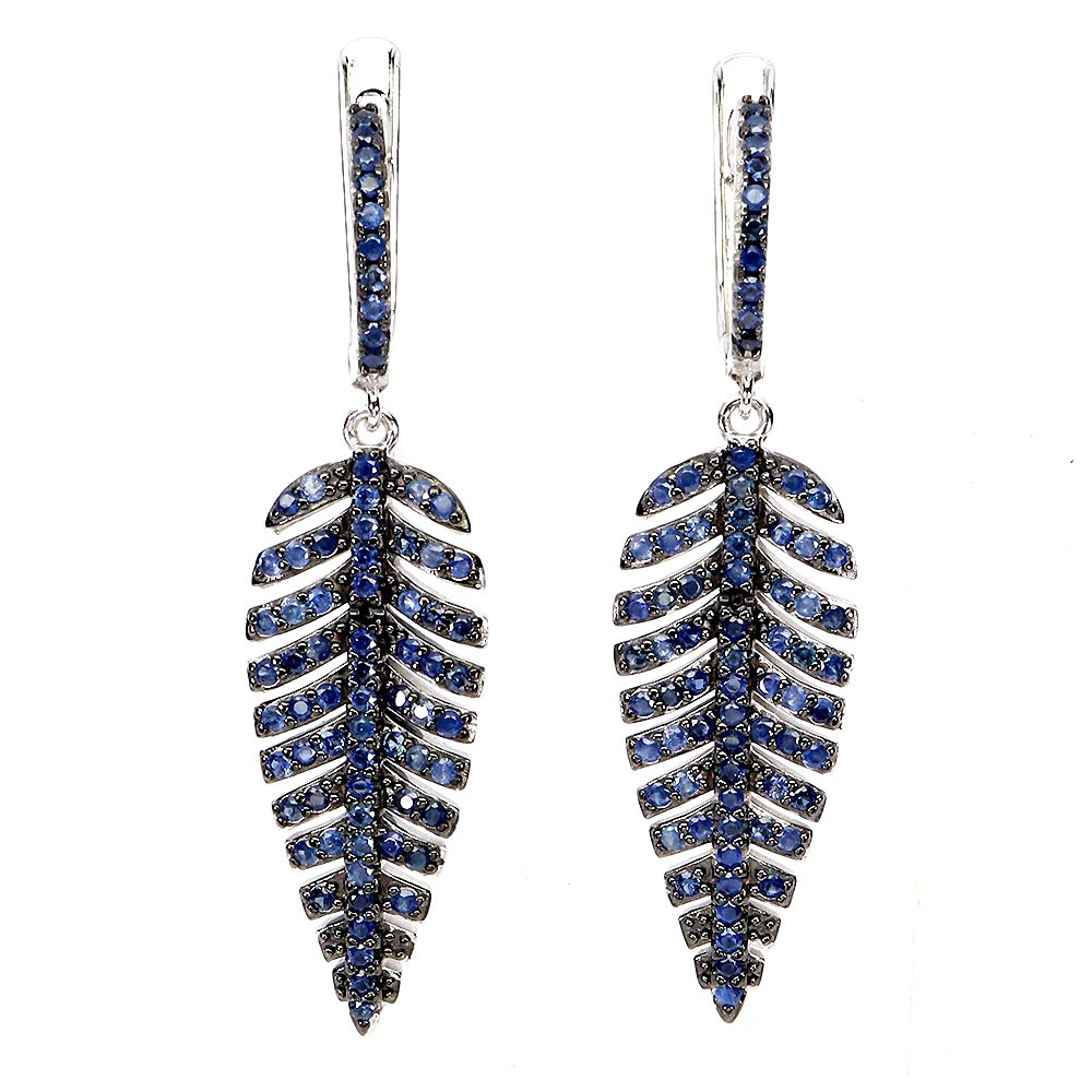 925 Sterling Silver Earrings Blue Sapphire Round Diamond Cut Gemstone Jewelry