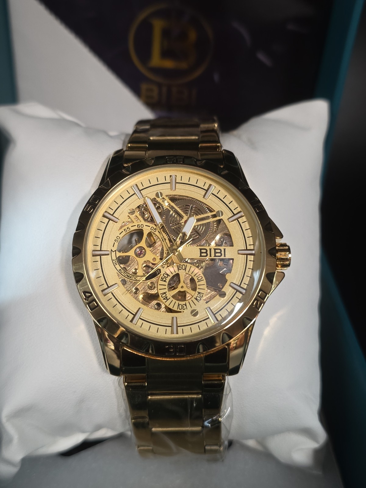 BIBI Luxury Watch Automatic Skeleton Gild Tone 9001