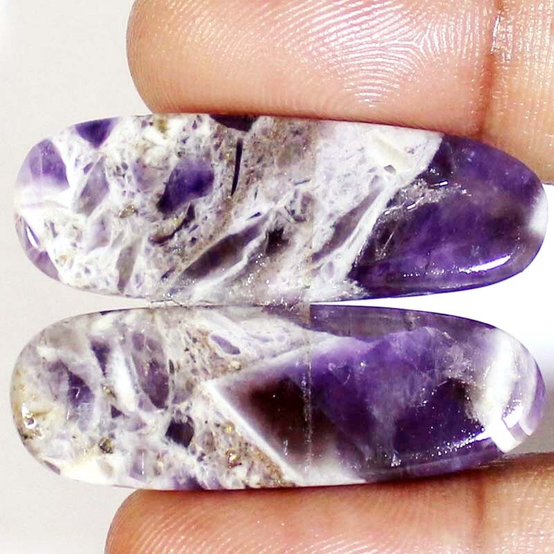 65.40 CT Natural Trapiche AMETHYST Pair Oval Cabochon Gemstone 14x41x6 mm BC-27