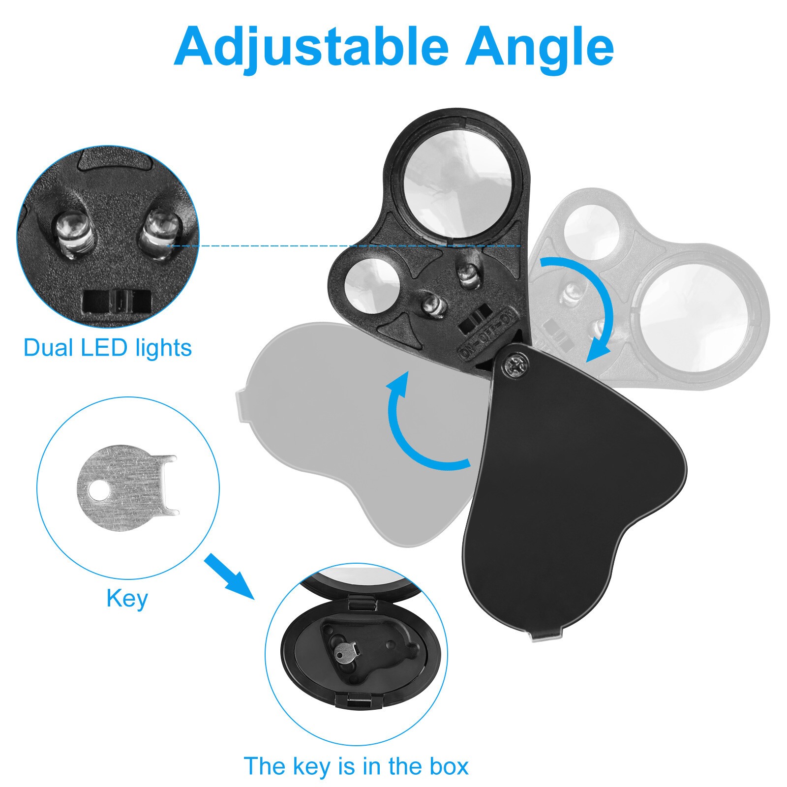 30X 60X 90X Illuminated Jewelers Eye Loupe Foldable Magnifier Bright LED Light