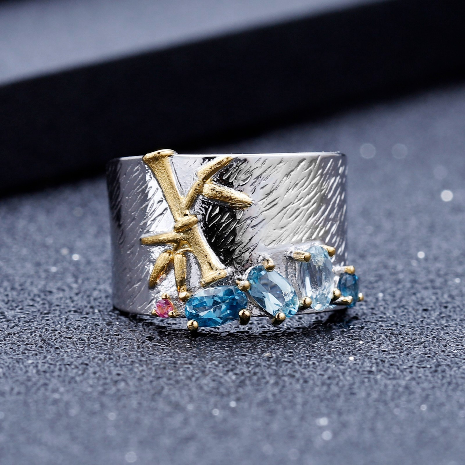 Natural Topaz 1CT Sterling Silver Gold Plated Tree Inspired Ring