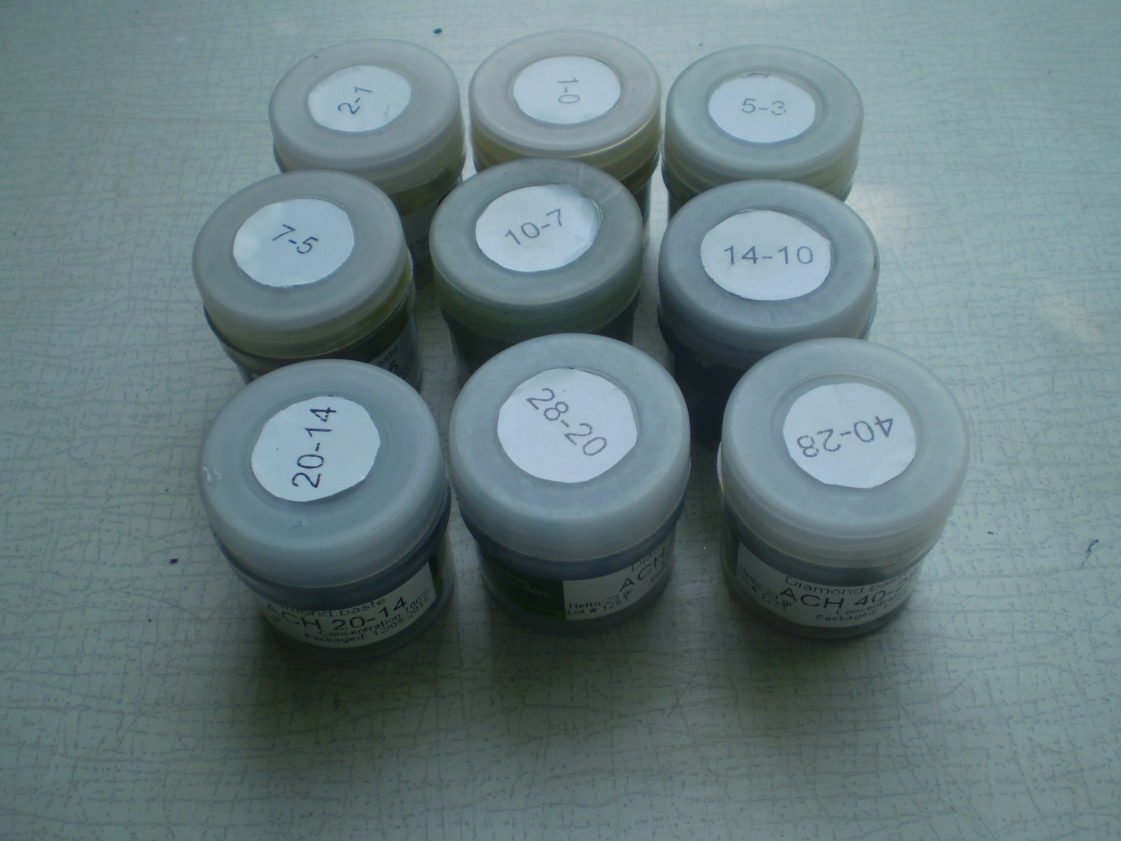 9 x 40 gr. Diamond polishing paste, diamond lapping compound 1/0 – 40/28 µ
