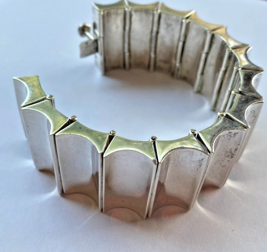 Signed Mexico 925 Heavy Sterling Silver Modern Wide Link Bracelet 173 Grams