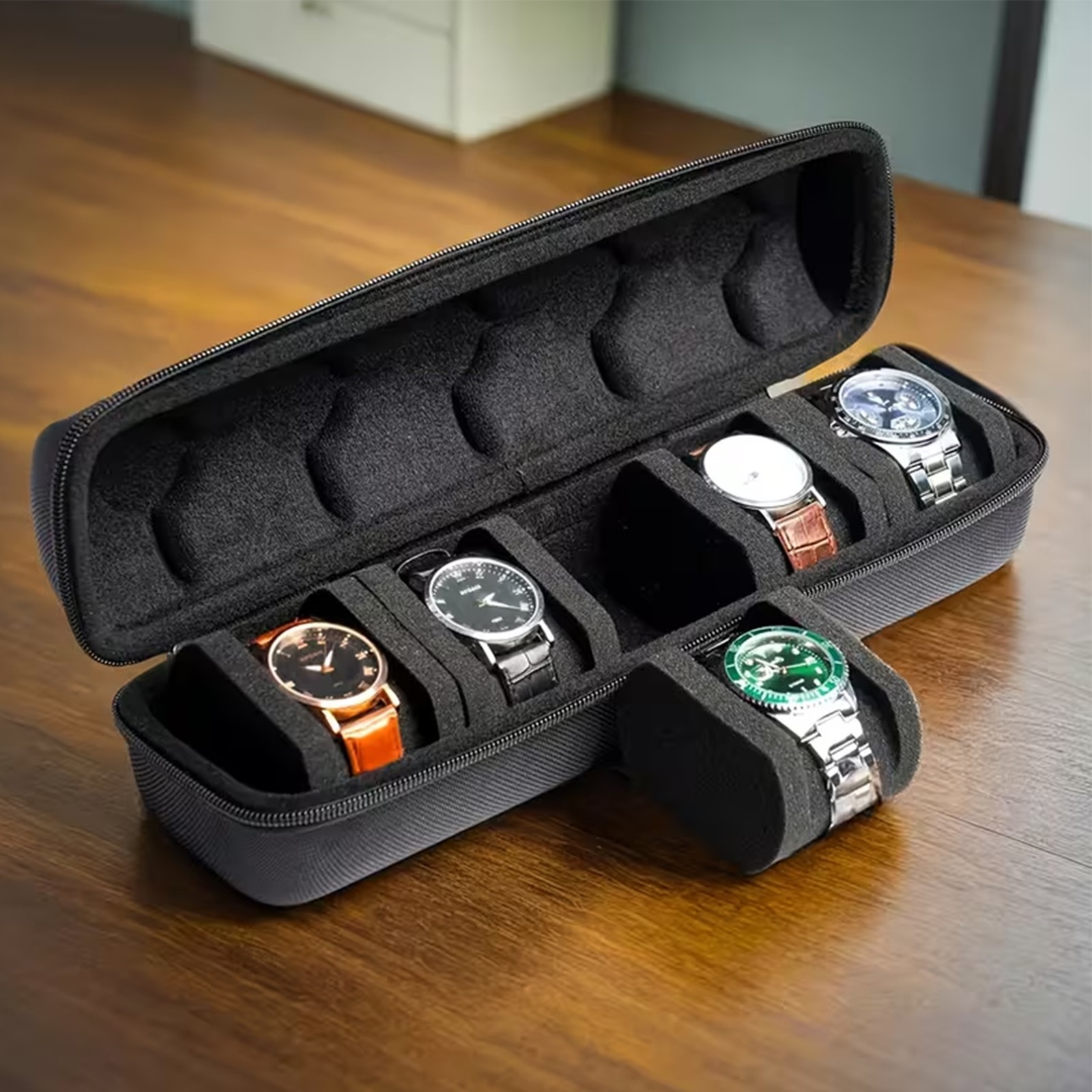 Watch Carry Organizer for 5 Watches Padded Storage Case with Secure Zip Closure