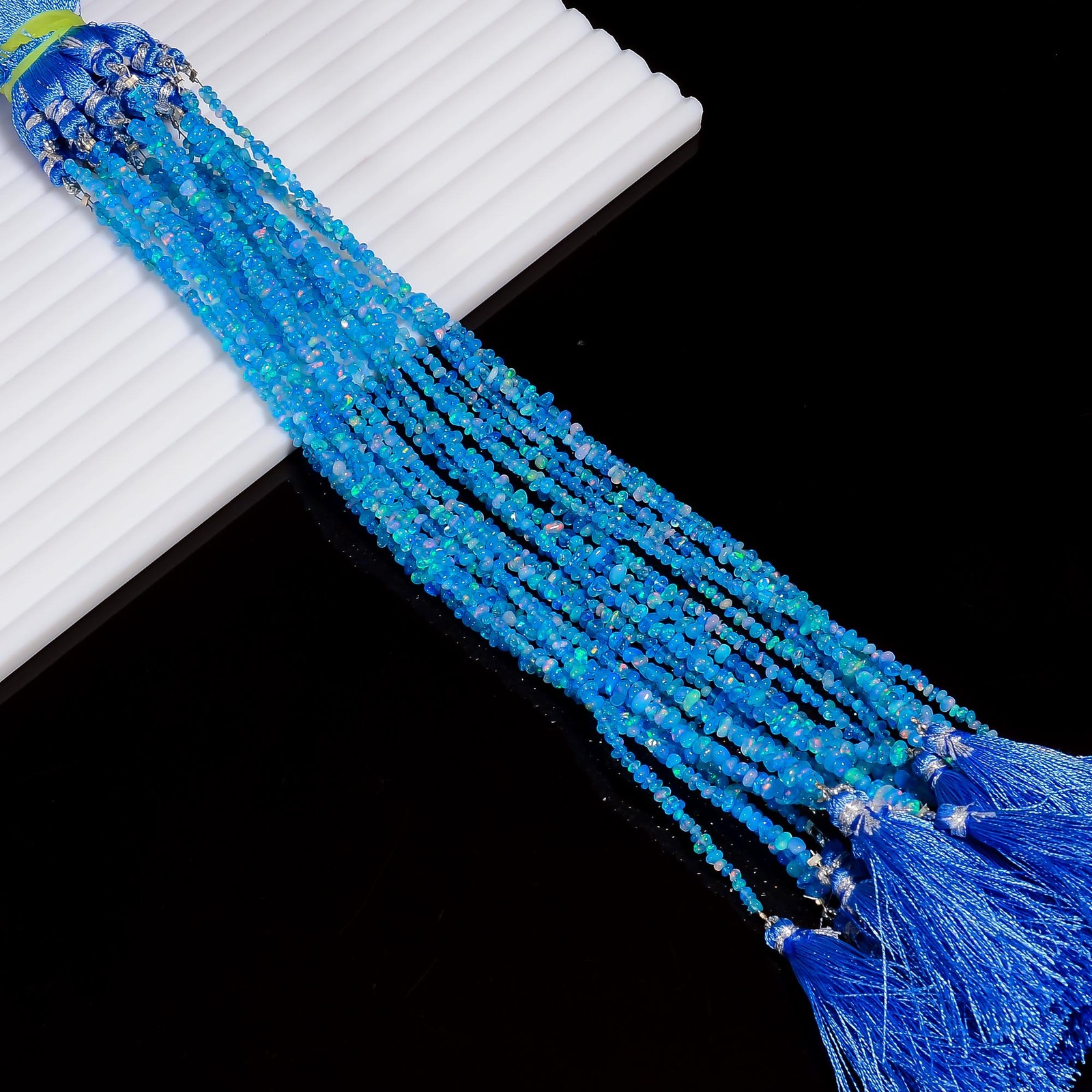 Blue Ethiopian Opal Gemstone Tumbled Smooth Beads 2X2 5X3 mm Strand 8″ UGB-953