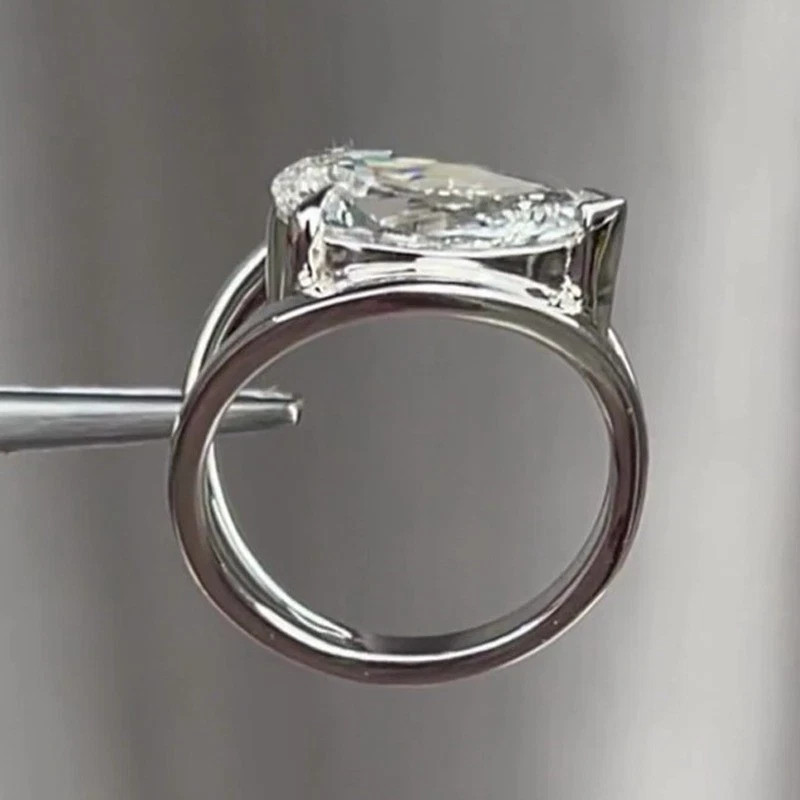 2.06 TCW Pear Moissanite bypass Solitaire Engagement Ring 14K White Gold Plated