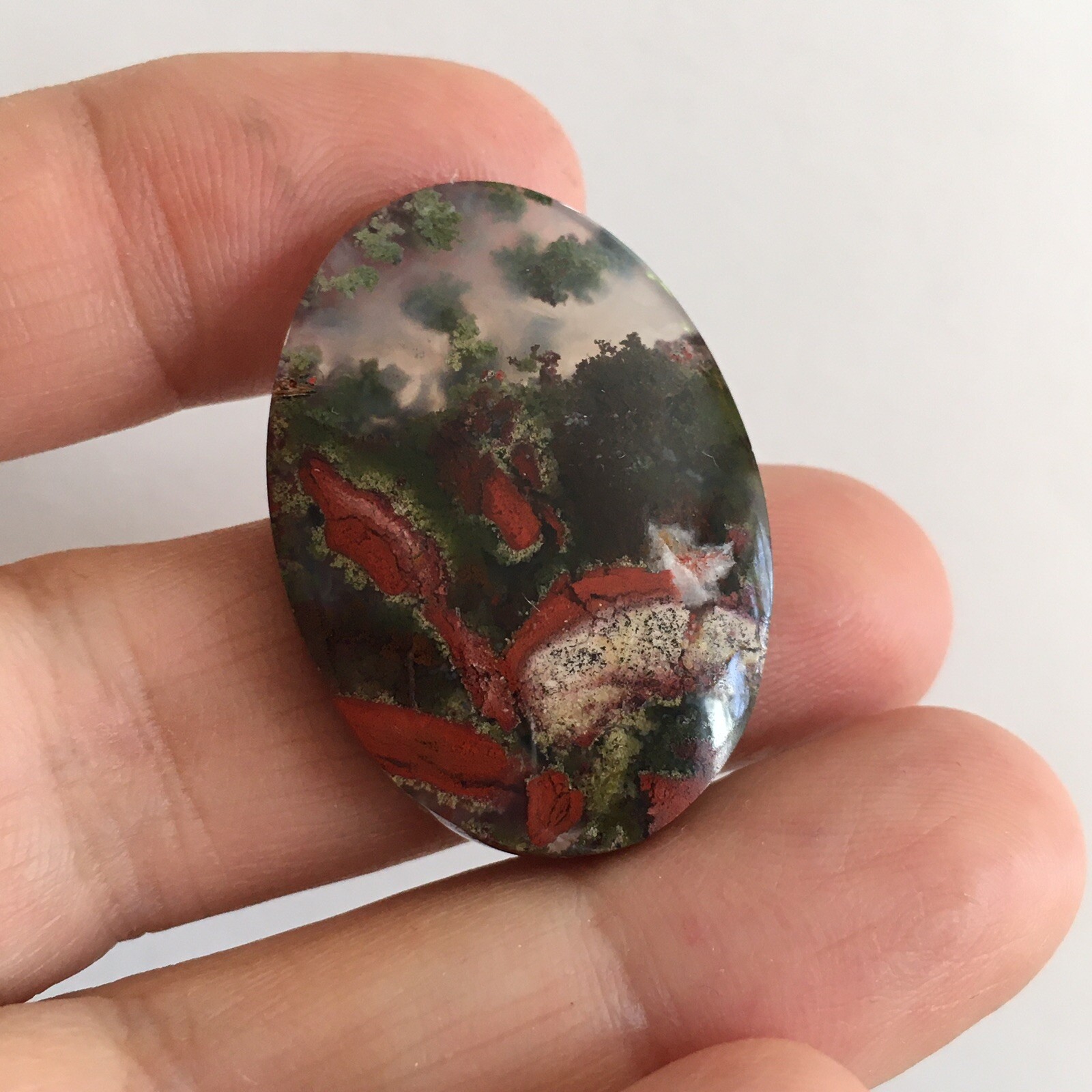31.7×22.5x6mm Fine Garden Moss Agate Oval Cabochon Loose Picture Stone