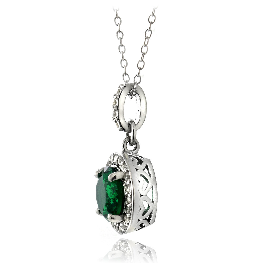 925 Silver 2.75ct Lab Created Green Quartz & White Sapphire Round Necklace, 18″