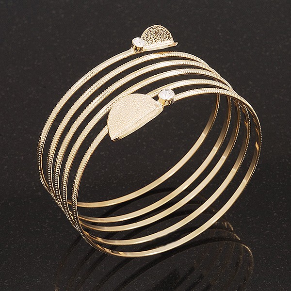 Crystal Leaf Armlet Bangle In Gold Tone up to 28cm upper arm