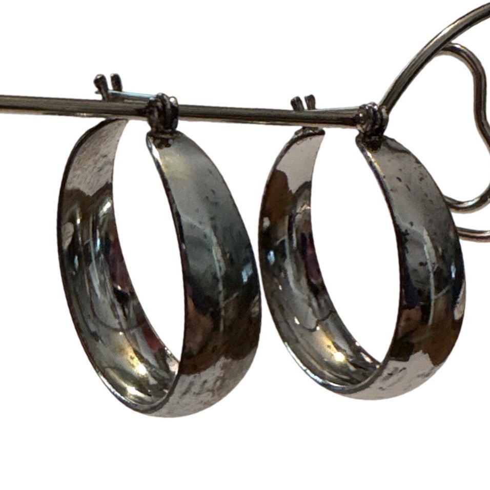 1980s Polished Silver Tone Wide Band Round Hoop Earrings 1 Inch