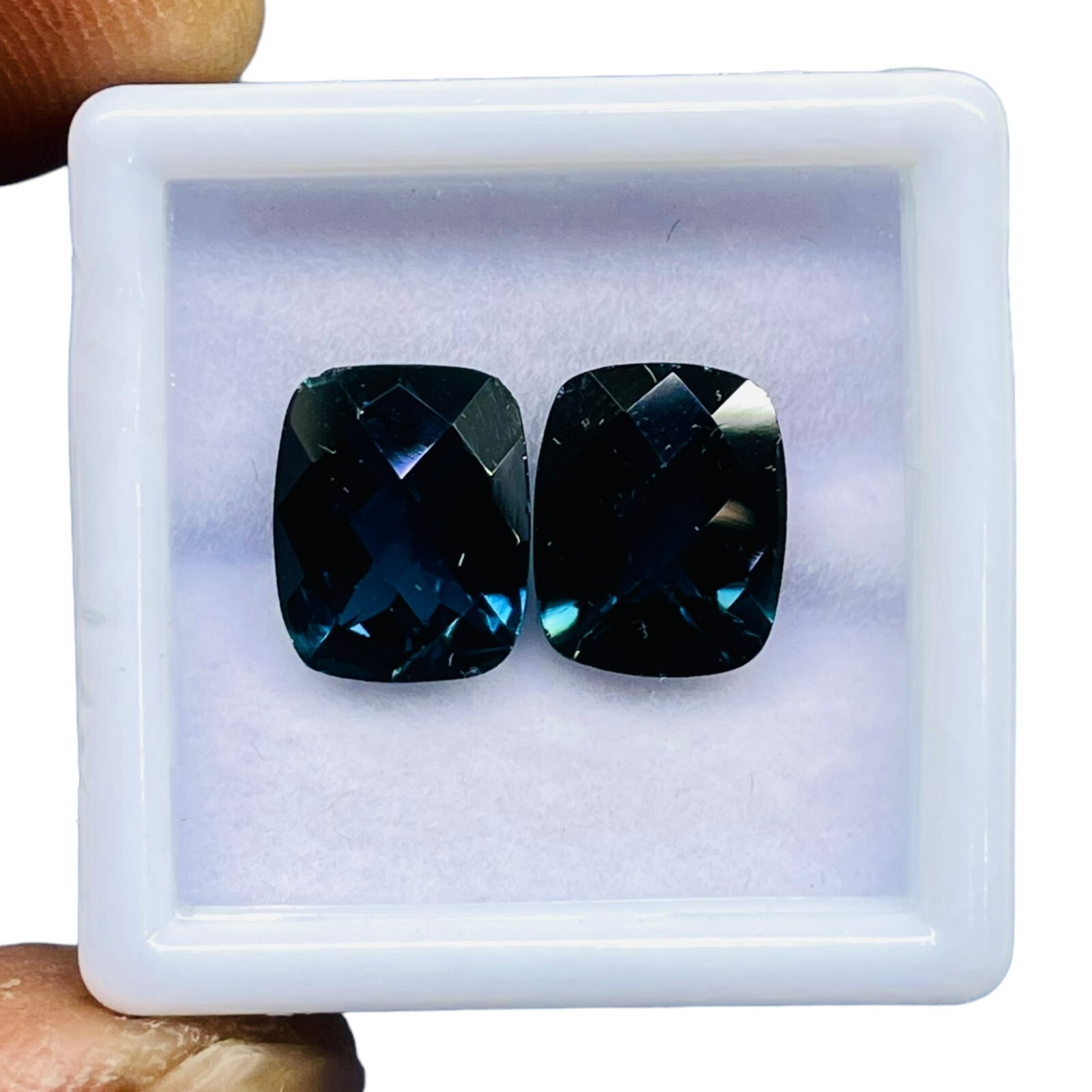 Natural London Blue Topaz Pair 10x8mm Cushion Checker Cut Loose Gemstones 2 Pcs