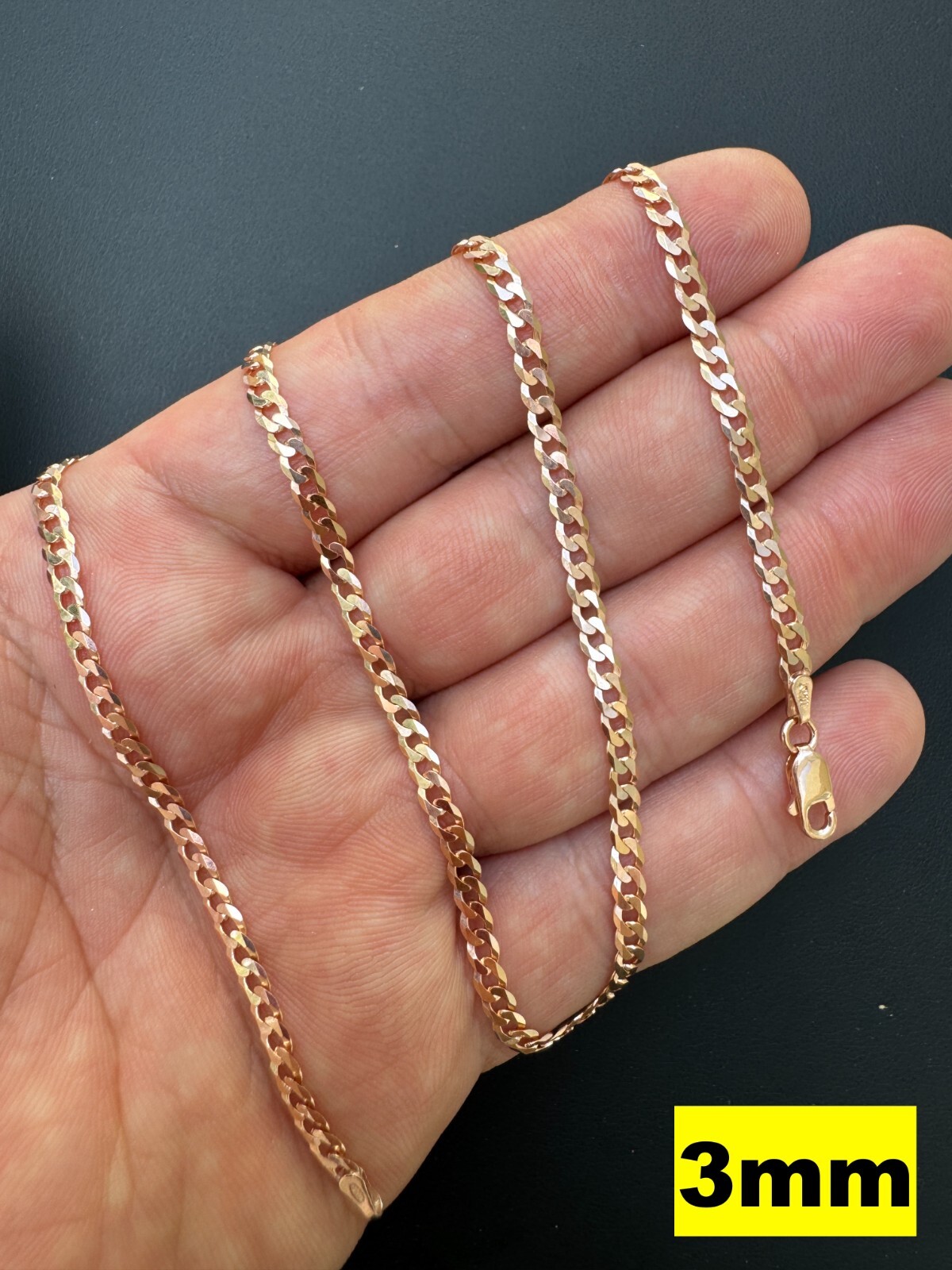 14k Rose Gold Plated REAL Solid 925 Silver Flat Cuban Link Chain Necklace 3-8mm