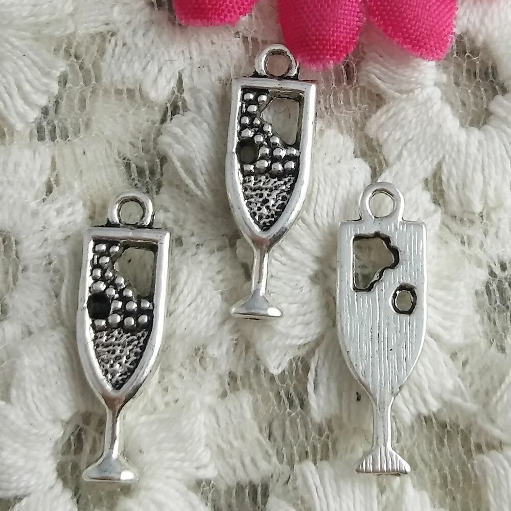 Free Ship 100 pcs Antique silver Wine Glass charms 20X7mm H-3372