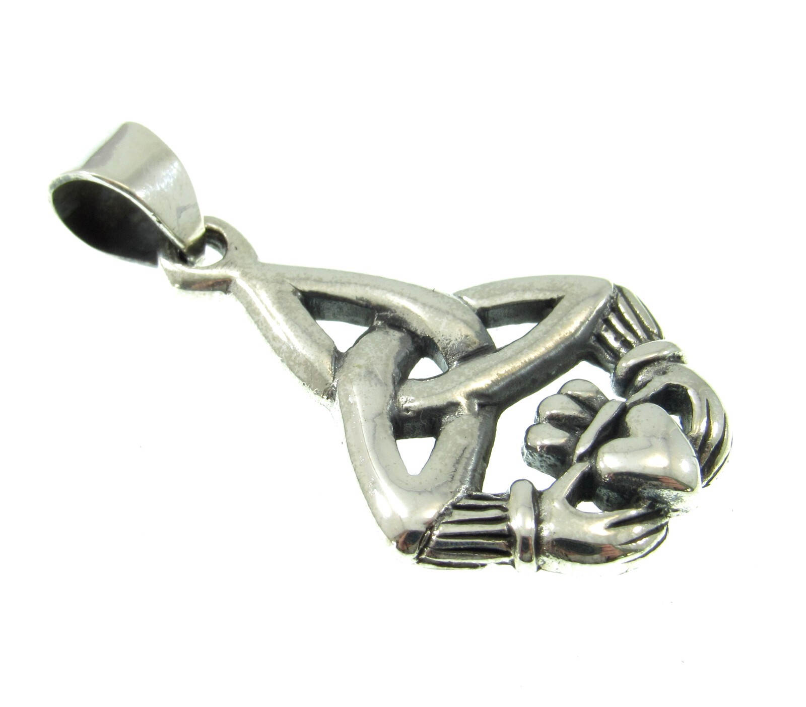 Handcrafted 925 Sterling Silver Celtic Trinity Knot Irish CLADDAGH Pendant