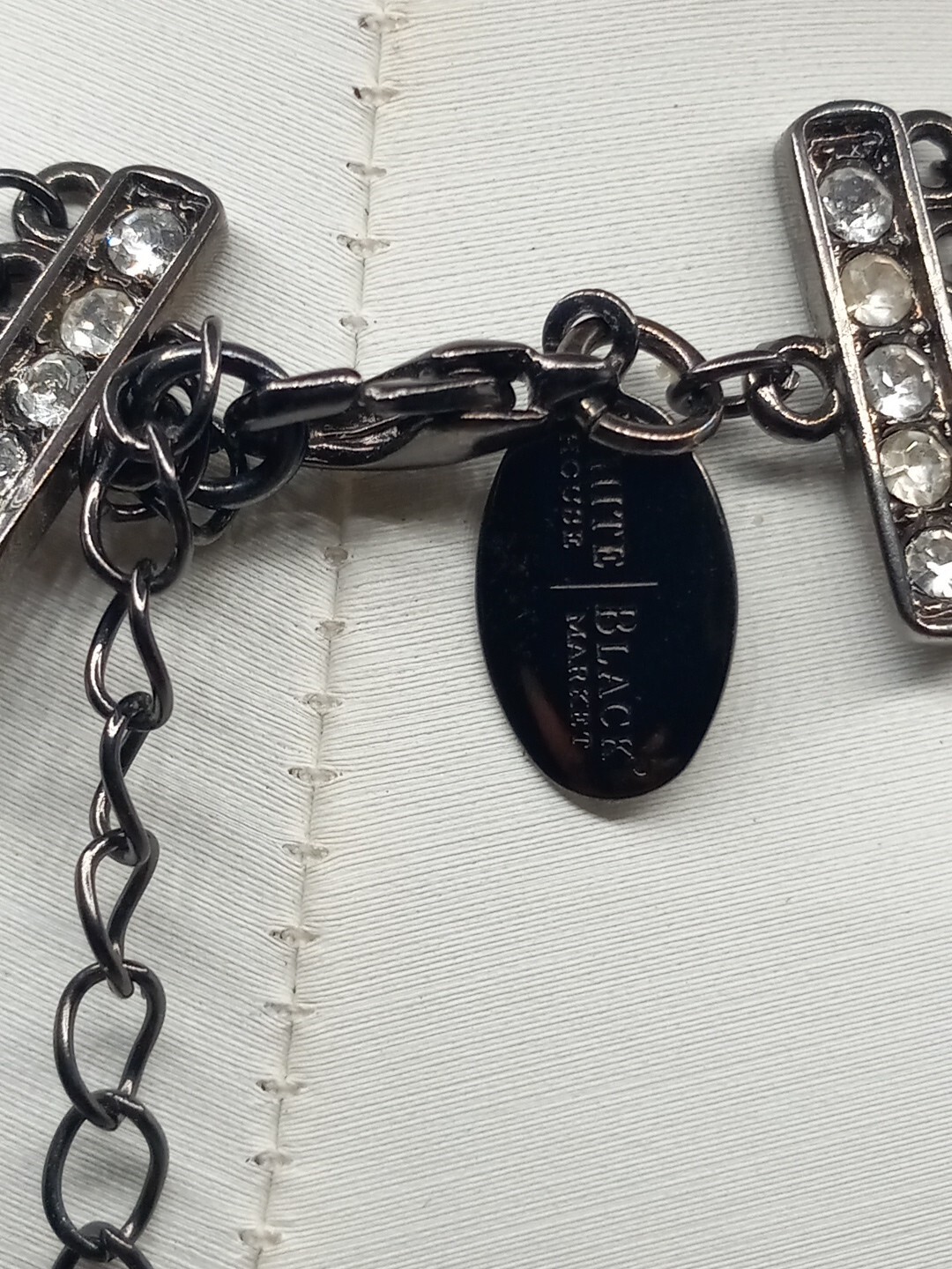 WHBM Clear Stones Black Tone 15 Strand Chain Layered Necklace