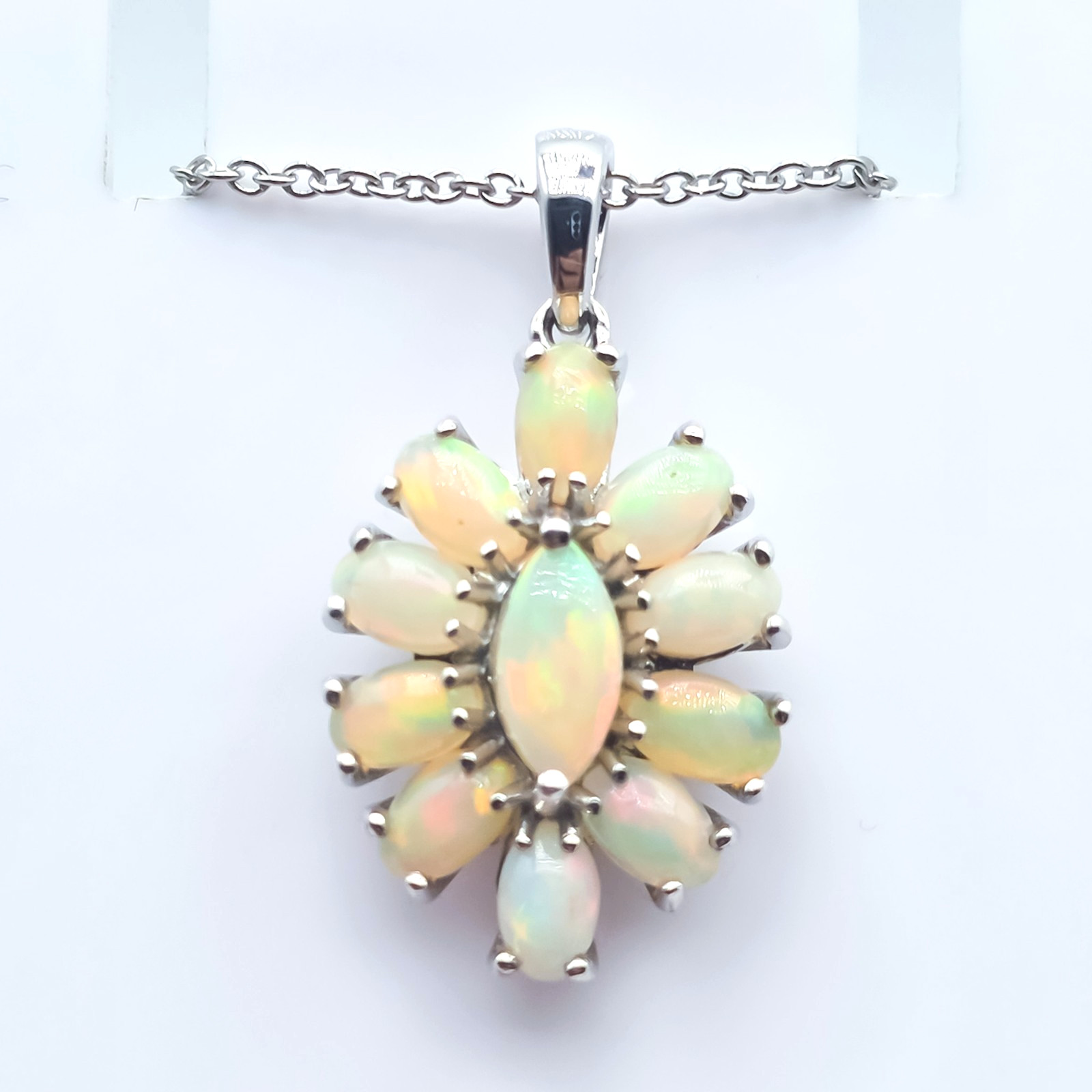 New Djoy Etheopian Opal Platinum Over Sterling Silver 20″ Pendant Chain Necklace