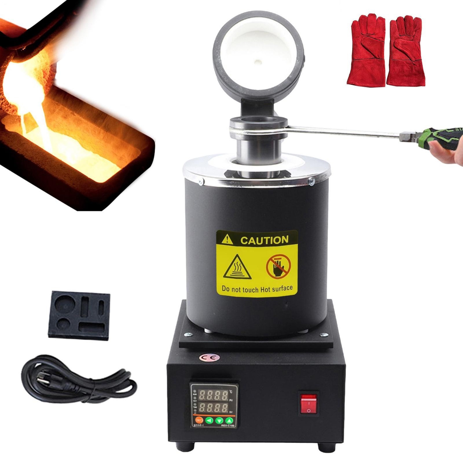 Upgraded Electric Metal Melting Furnace Kit w/ 3KG Crucible+Casting Ingot Mold–