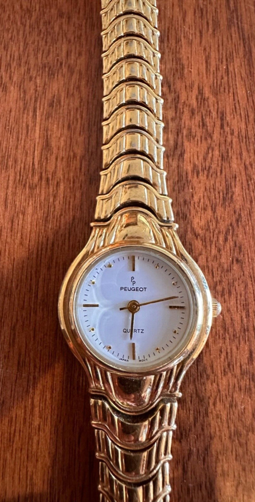 Peugeot Quartz Japan Movt Gold Tone 24MM Women’s Watch White Round Tested 7″ Fit