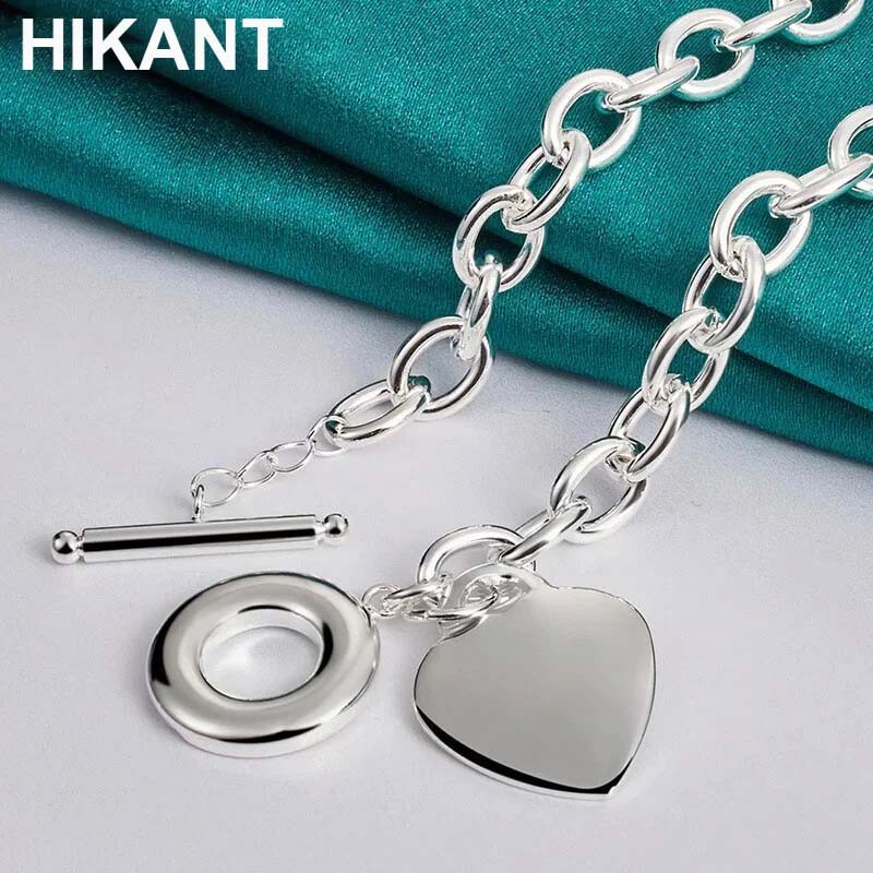 925 Sterling Silver Basic Chain Heart Pendant Women Necklace Fashion Jewelry