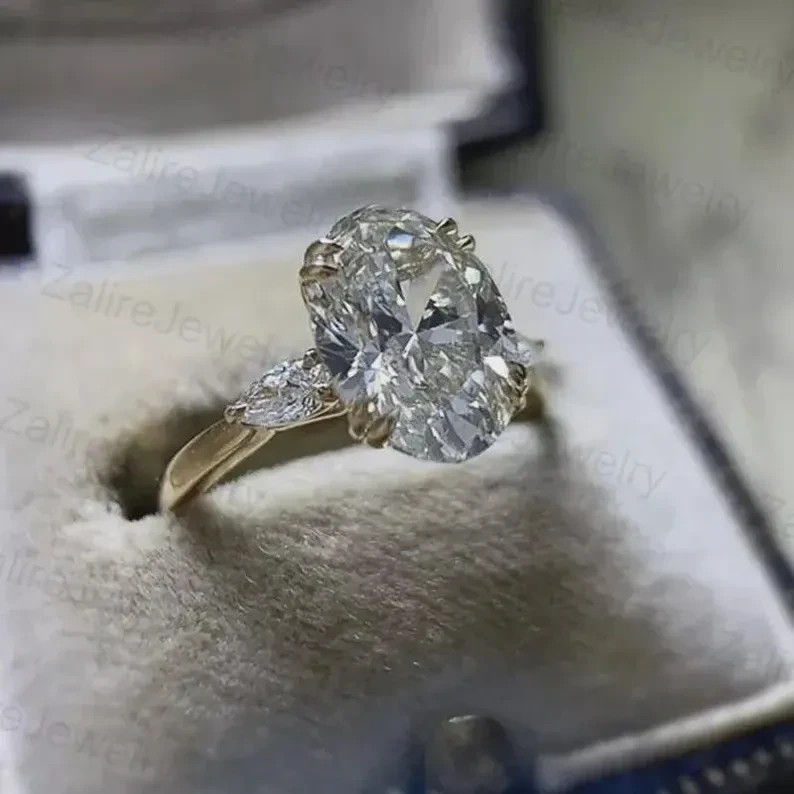 3 Ct Oval F/VS1 Lab Grown Diamond Women Engagement Gift Ring 14K Yellow Gold