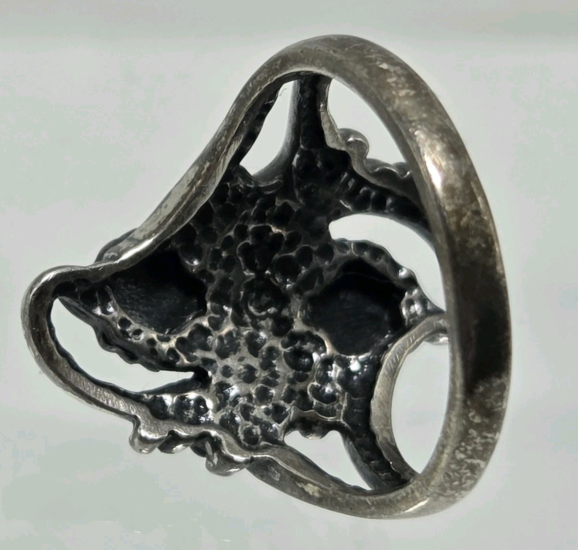 Wheeler Manufacturing Co. 925 Sterling Silver Ring Rose & Leaves Etched SZ 6.75