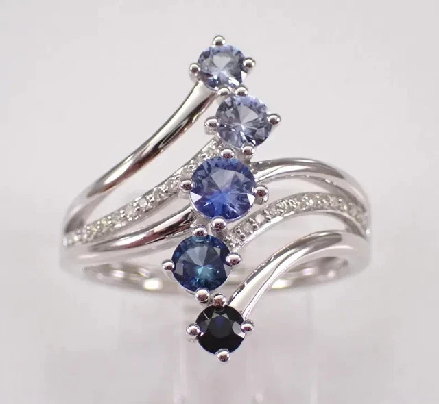 3Ct Round Cut Lab-Created Blue Sapphire Multi Row Band Ring 14K White Gold Over