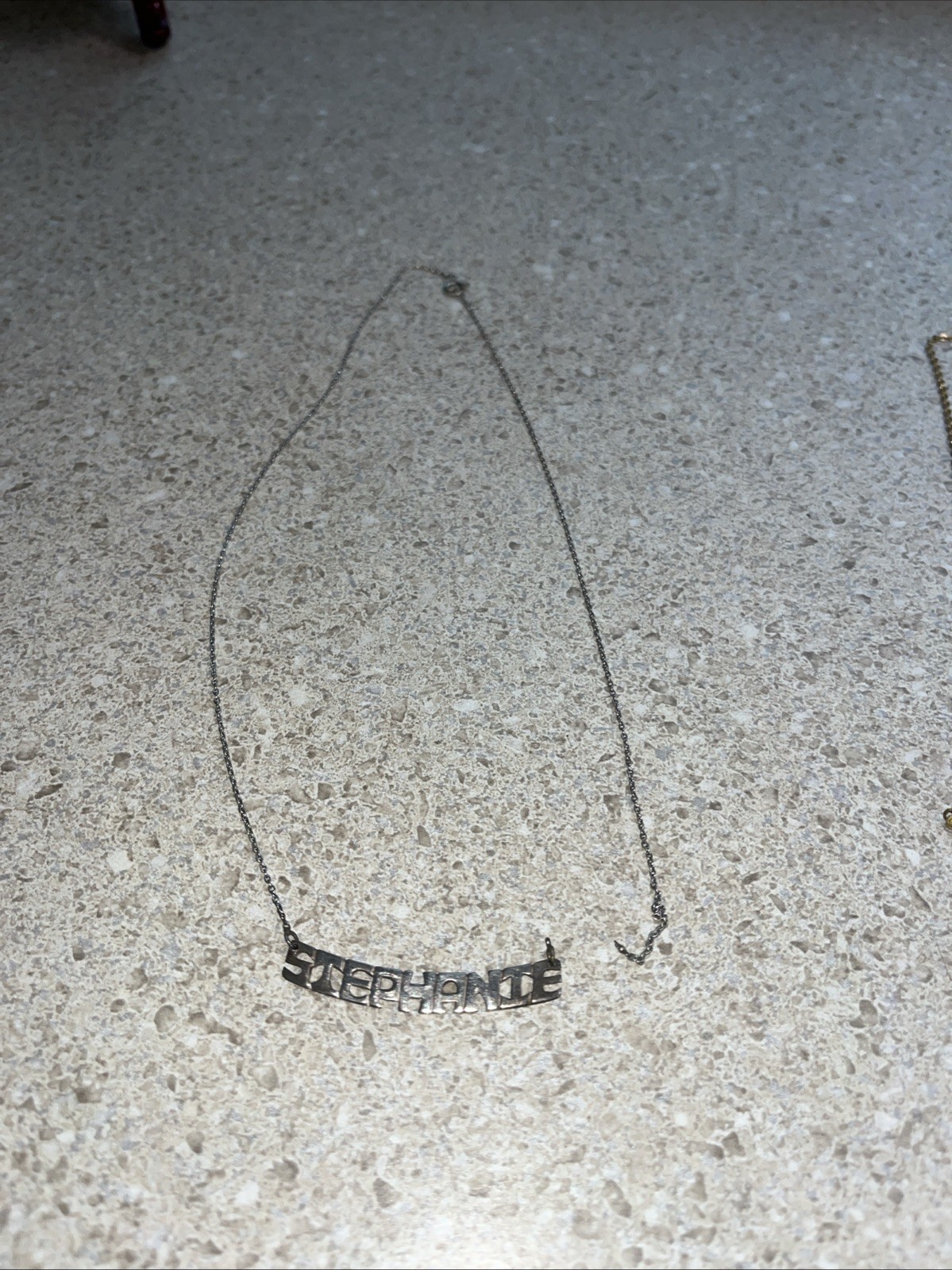 H660~ 2 STEPHANIE Name Necklaces – One for Repair – Gold & Silver Colored