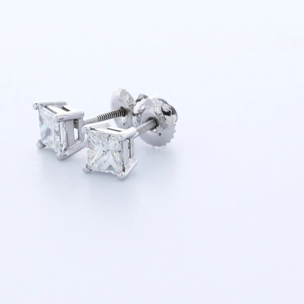 Stud Earrings Solid 14K Gold Classic 0.94 Carat Princess Natural Diamond F VS2