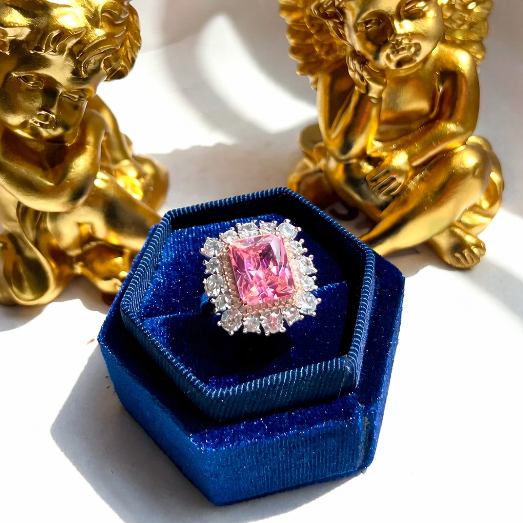 4.90 Ct Cushion Cut Natural Pink Sapphire Diamond Wedding Ring 14K White Gold 8