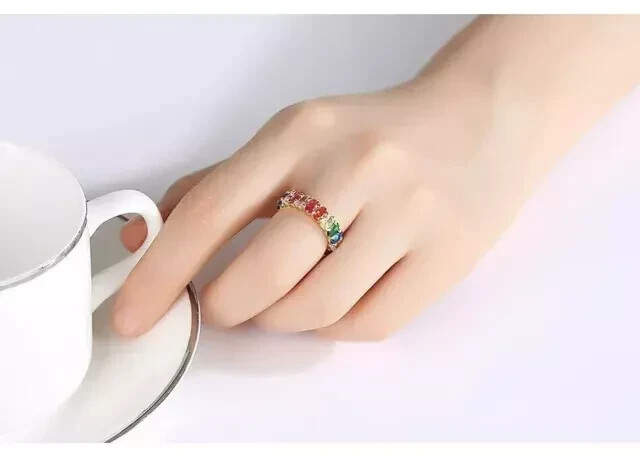 3.50Ct Oval Lab Created Multi Gemstone Full Eternity Ring 14K Yellow Gold Plated