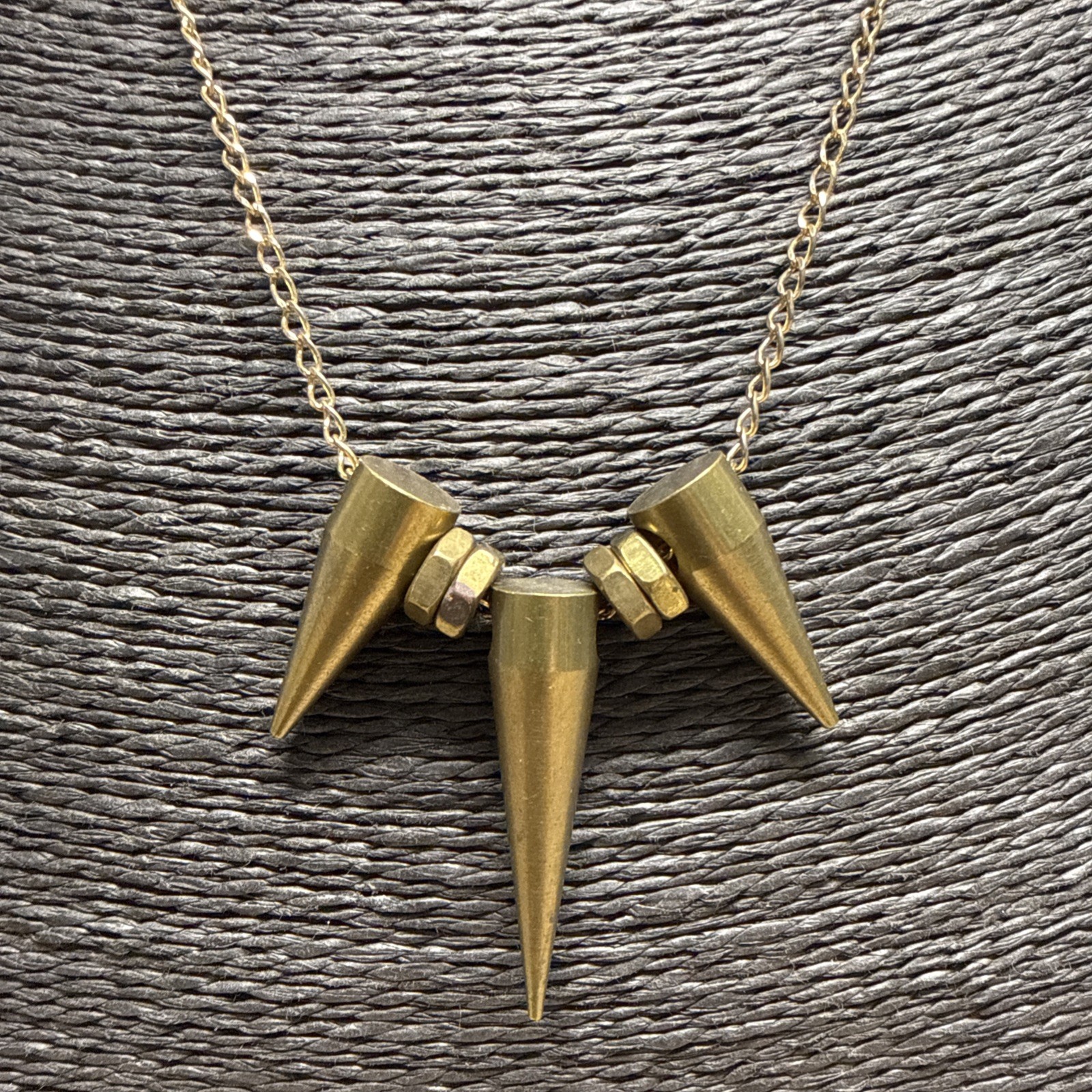RETRO Brass Spike Necklace Gold Tone Chain 51cm/20″ Industrial Goth Punk Kitsch