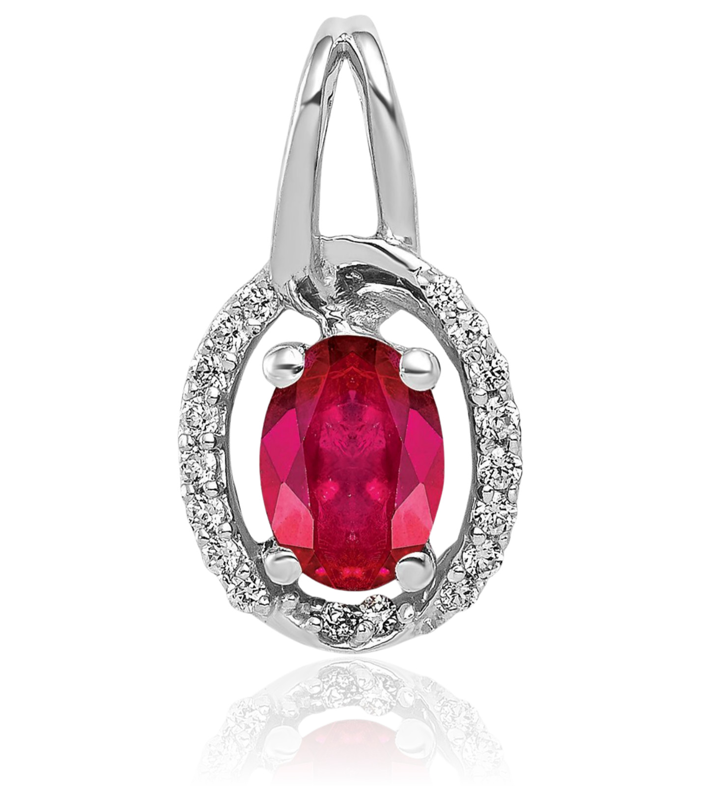 14K Solid White Gold 0.86 ct Red Ruby Diamond Small Halo Pendant Necklace 18mm