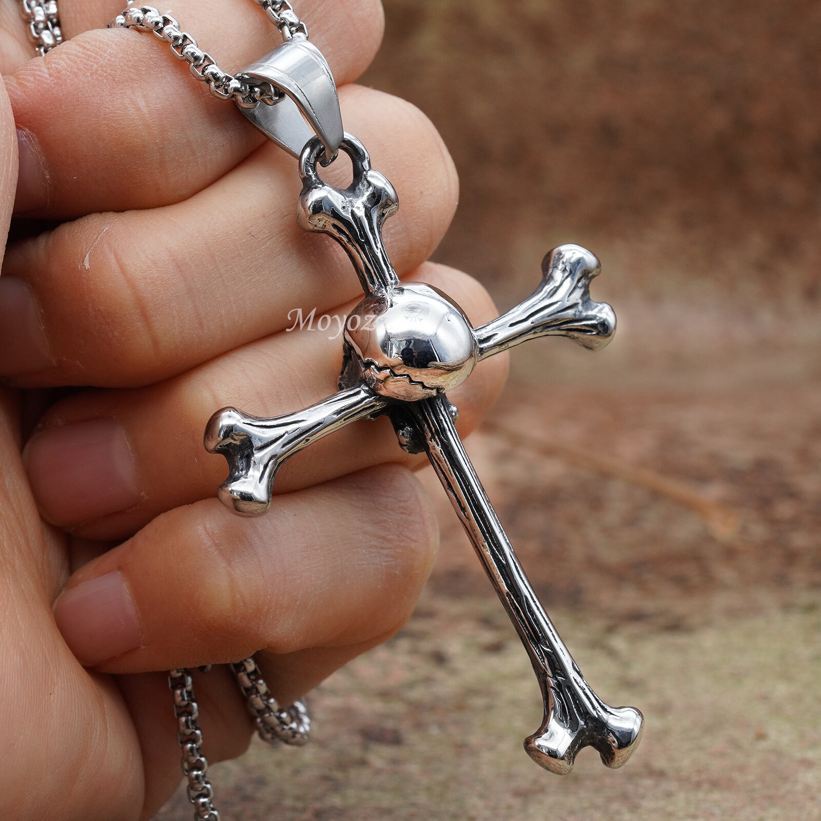 Mens Gothic Biker Skull Cross Pendant Necklace Chain Men Stainless Steel Gift