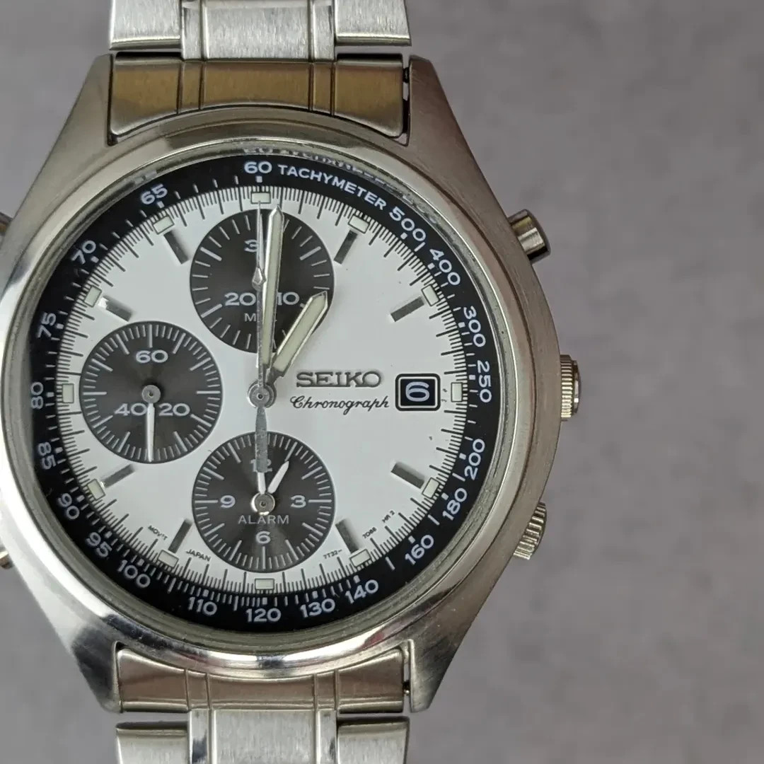 Rare Seiko Panda Dial Chronograph Alarm Quartz 7T32-7C60 Vintage 1988s Watch Men