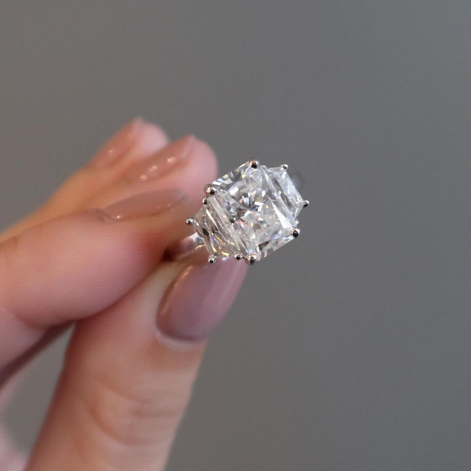 2 CT Radiant Cut Moissanite Three Stone Engagement Ring, 925 Silver Wedding Ring