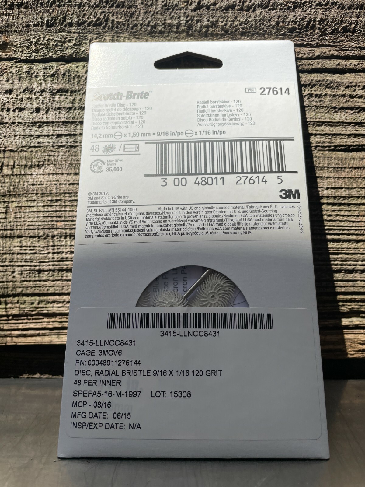 LOT of 48, 3M SCOTCH-BRITE 27614, 9/16 INCH RADIAL BRISTLE DISC BRUSHES 120 GRIT