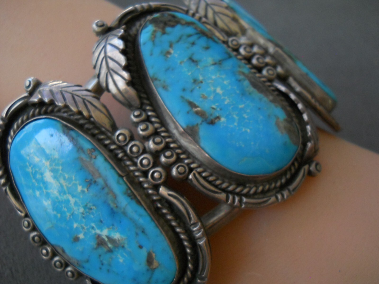 HUGE Native American Rich Blue 2″ Turquoise Sterling Silver Cuff Bracelet 106g!
